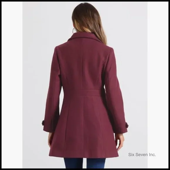 Polyester Pea Coat with Pockets, Fully Lined Overcoat for Winter